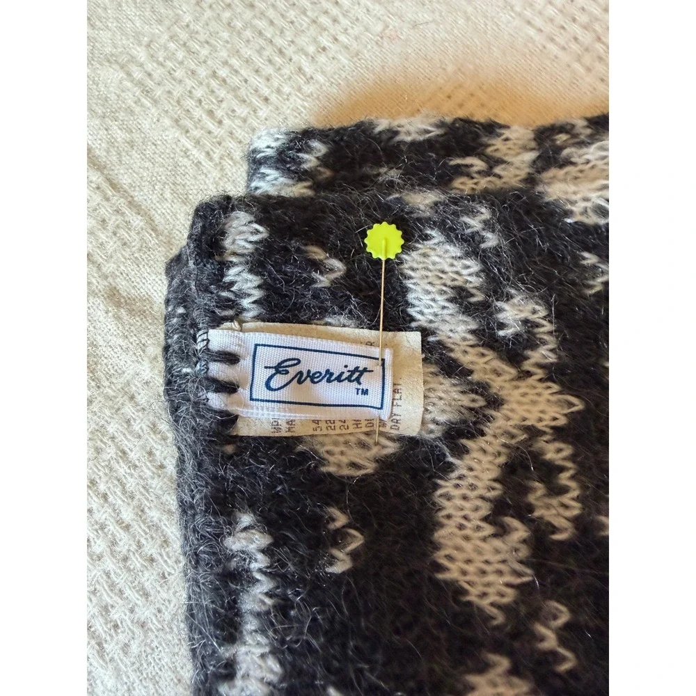 Everitt Vintage Mohair Blend Fair Isle Scarf Black‎ White Made in USA WPL 7647